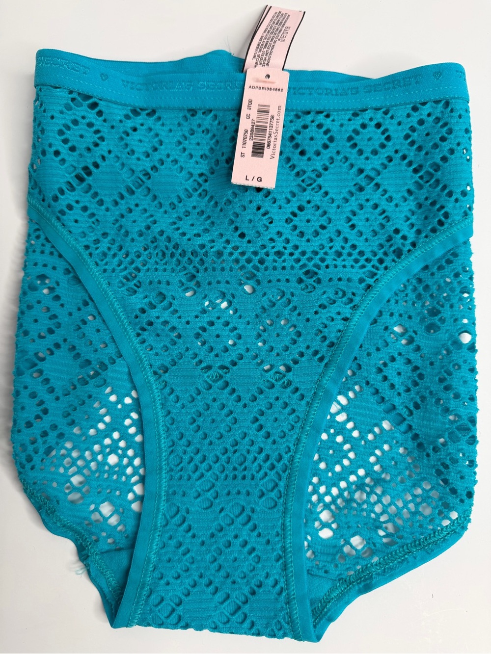 NWT Victoria's Secret Teal Lace Mesh Panty Sz L